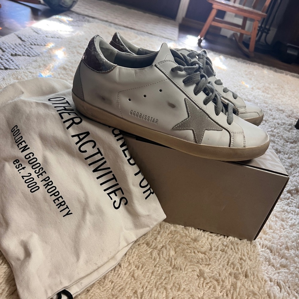 Golden Goose Superstar Sneakers White Leather Silver Snakeskin Suede Star GGDB